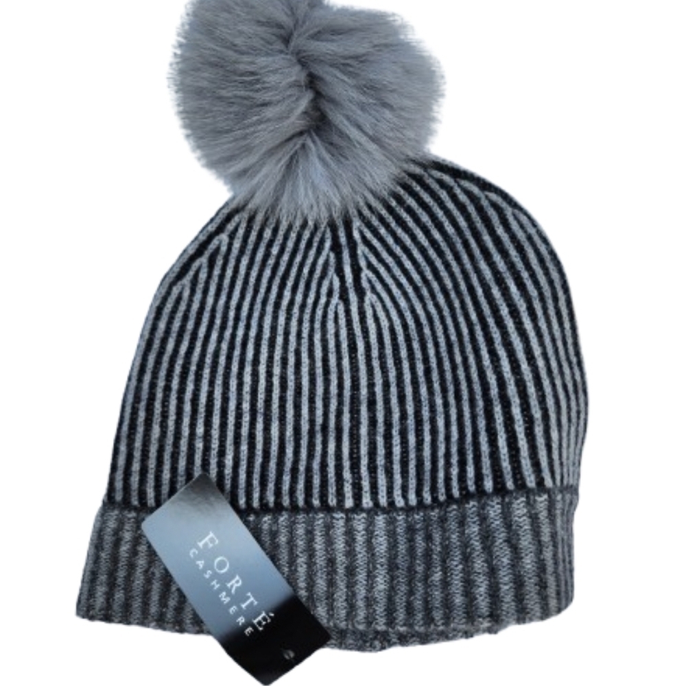 Forte Cashmere silver graympom pom hat NWT